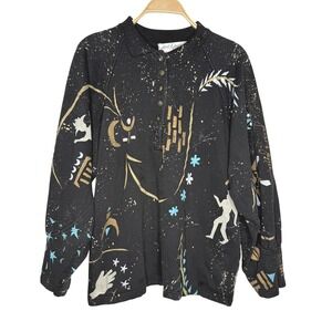 Janet A Jaffke‎ Chicago Art To Wear Jacket Astrological Abstract Print Sz
